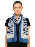 Zebra Print Women's Stole Blue White |Cotton