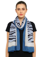 Zebra Print Women's Stole Blue White |Cotton