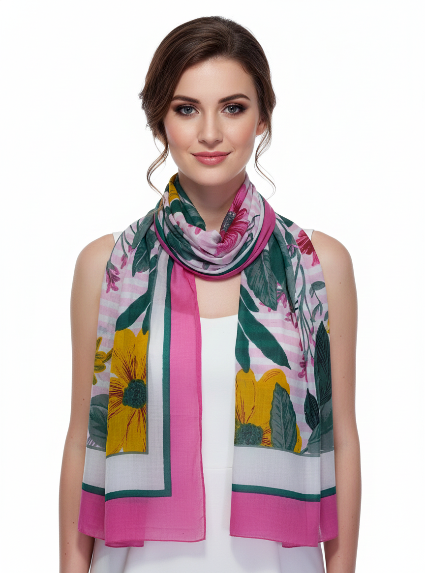 Elegant Printed Women's Stole Pink Multi | 100% Cotton