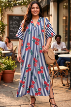 Plus Size Striped Printed Kaftan Dress – Relaxed Fit Maxi Dress for Women