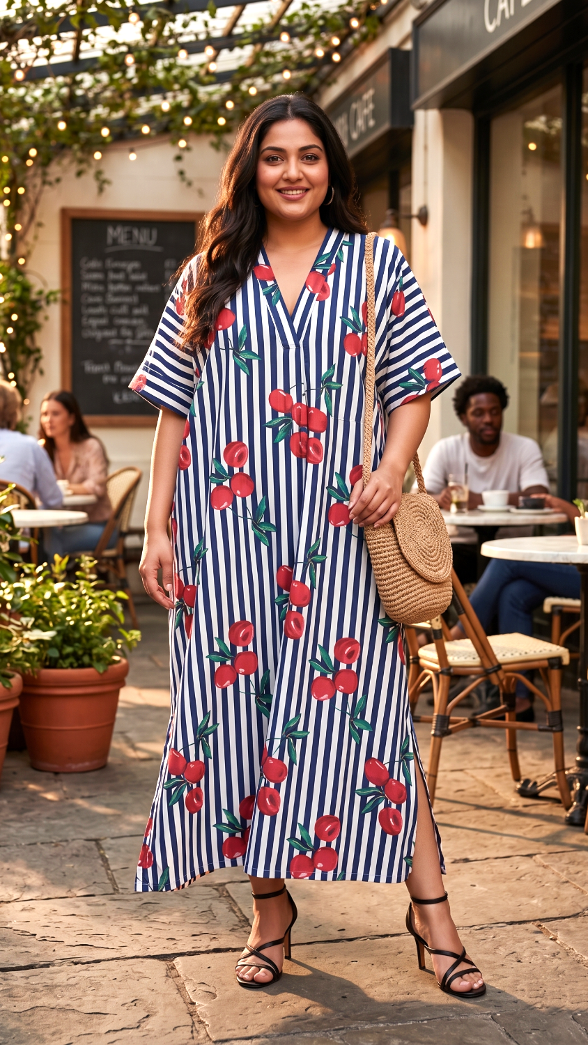 Plus Size Striped Printed Kaftan Dress – Relaxed Fit Maxi Dress for Women