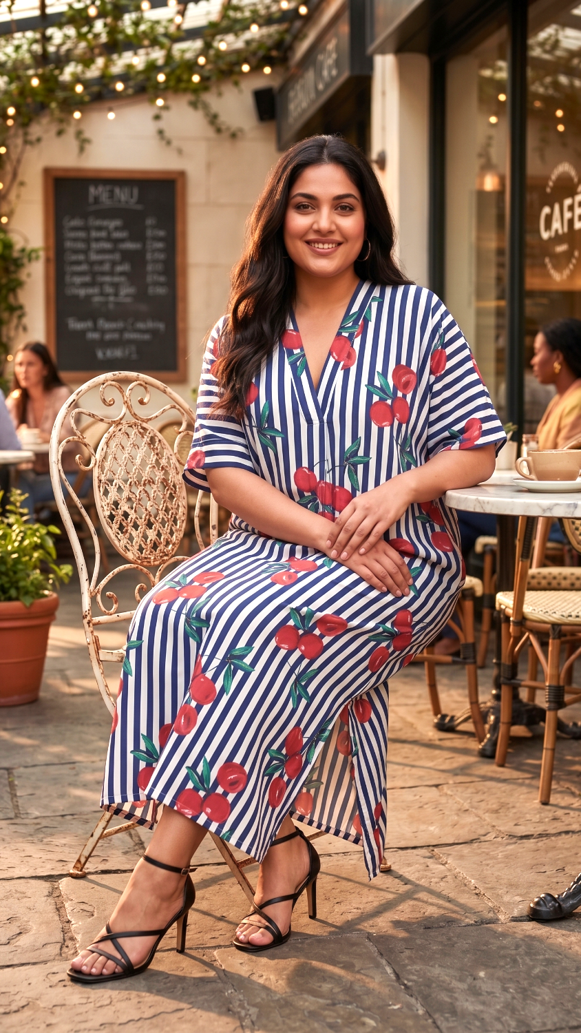 Plus Size Striped Printed Kaftan Dress – Relaxed Fit Maxi Dress for Women