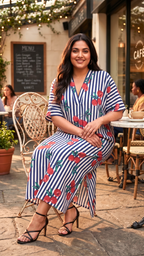 Plus Size Striped Printed Kaftan Dress – Relaxed Fit Maxi Dress for Women