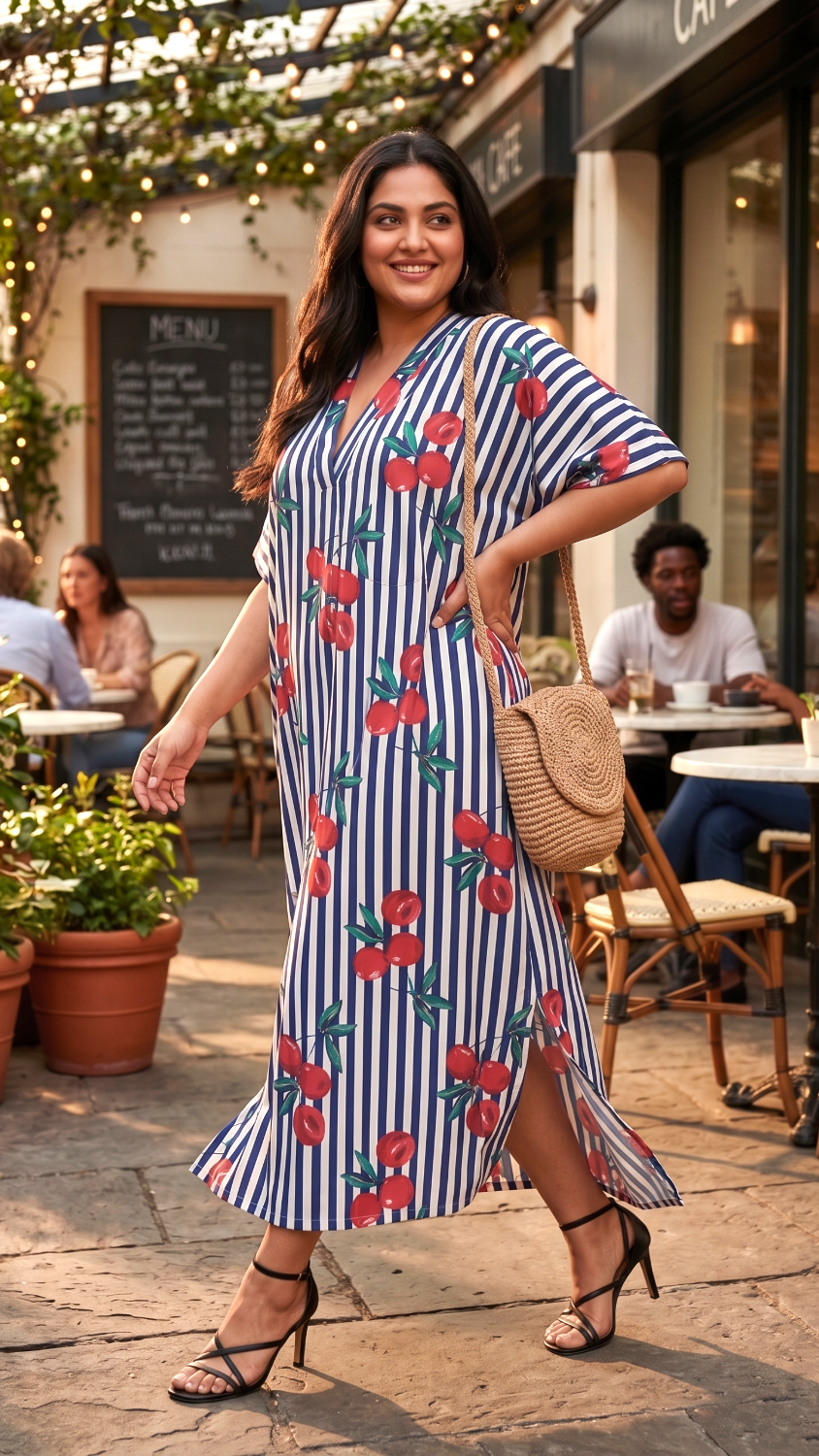 Plus Size Striped Printed Kaftan Dress – Relaxed Fit Maxi Dress for Women