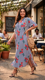 Plus Size Striped Printed Kaftan Dress – Relaxed Fit Maxi Dress for Women
