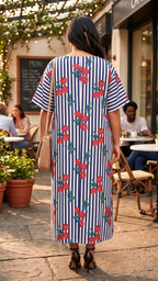 Plus Size Striped Printed Kaftan Dress – Relaxed Fit Maxi Dress for Women