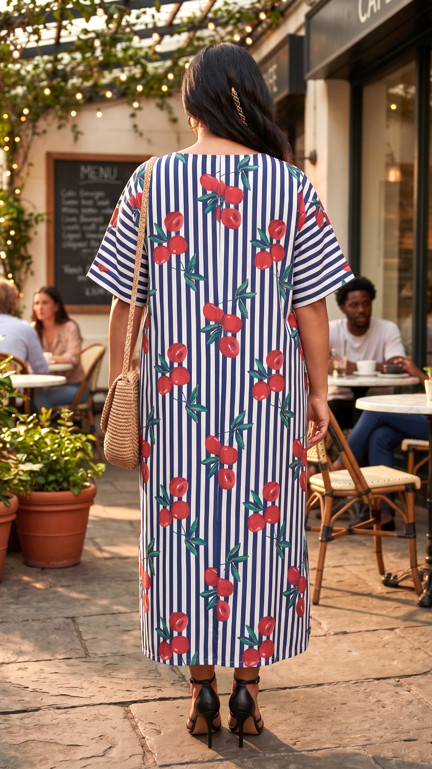 Plus Size Striped Printed Kaftan Dress – Relaxed Fit Maxi Dress for Women