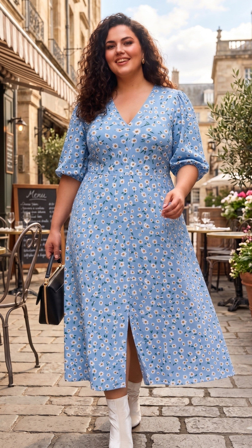 Plus Size Blue Floral Maxi Dress – V-Neck Printed Summer Dress for Women