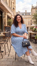 Plus Size Blue Floral Maxi Dress – V-Neck Printed Summer Dress for Women