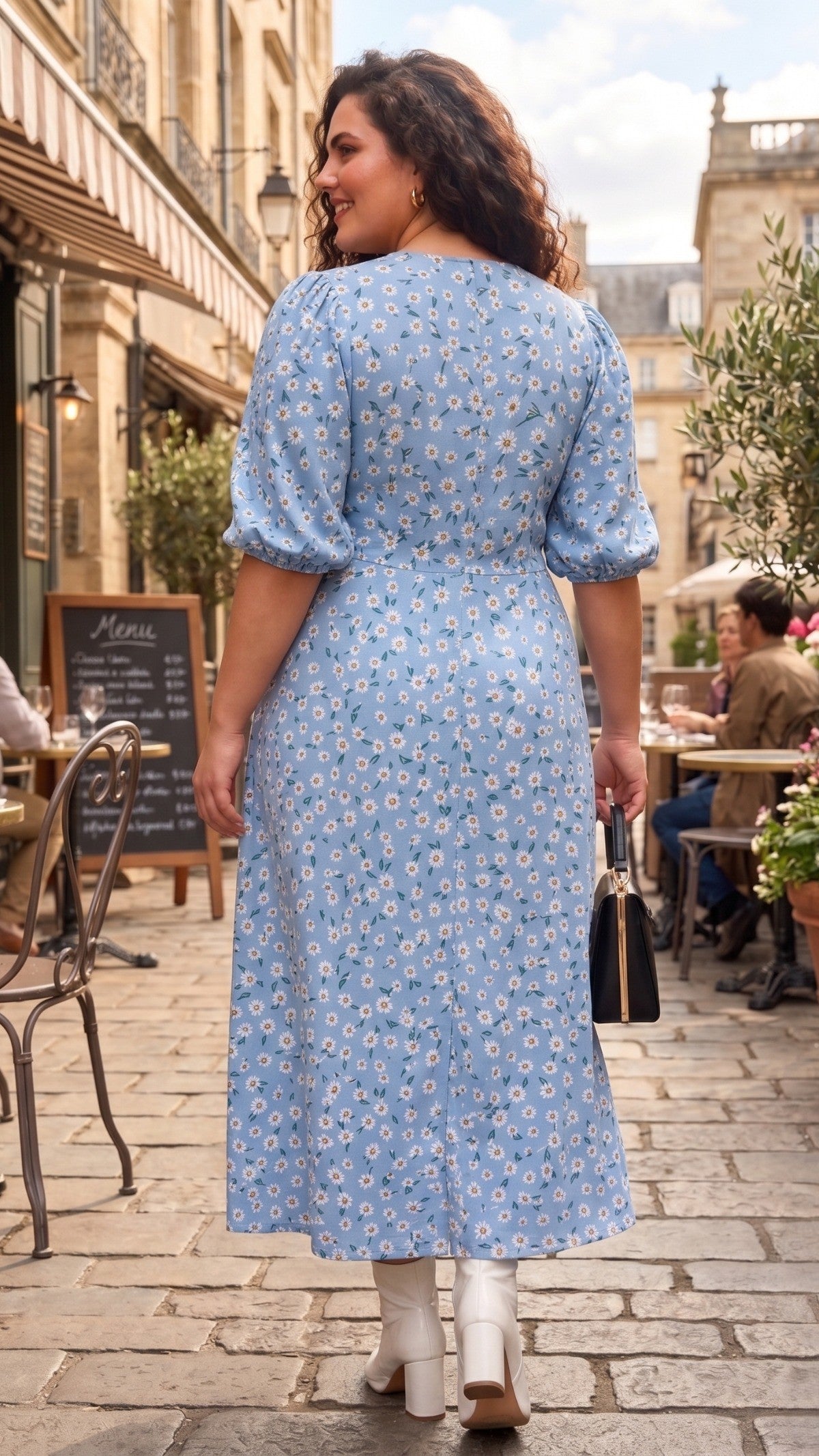 Plus Size Blue Floral Maxi Dress – V-Neck Printed Summer Dress for Women