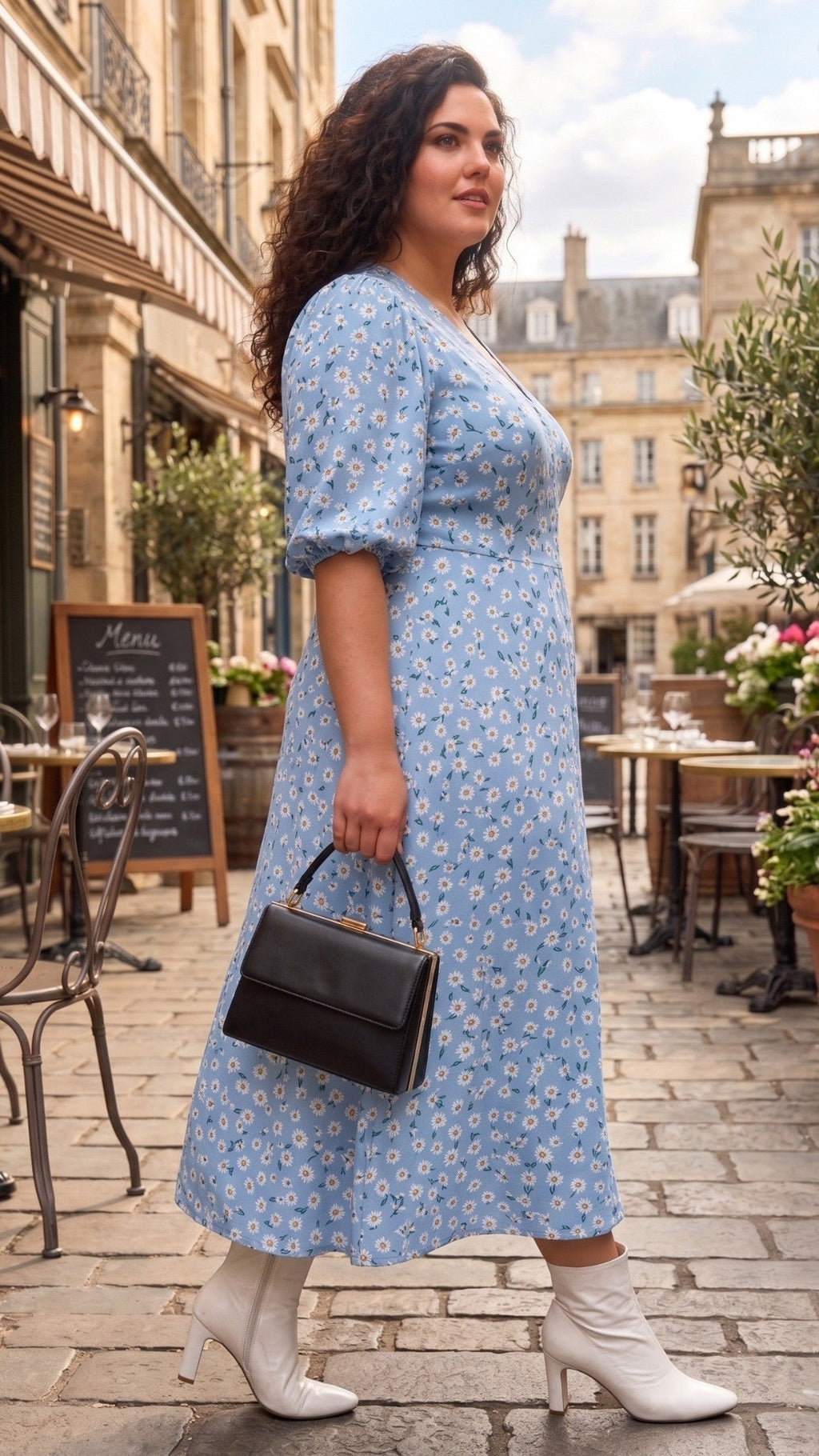 Plus Size Blue Floral Maxi Dress – V-Neck Printed Summer Dress for Women