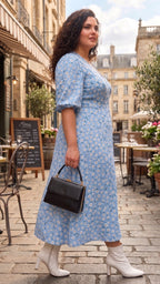 Plus Size Blue Floral Maxi Dress – V-Neck Printed Summer Dress for Women
