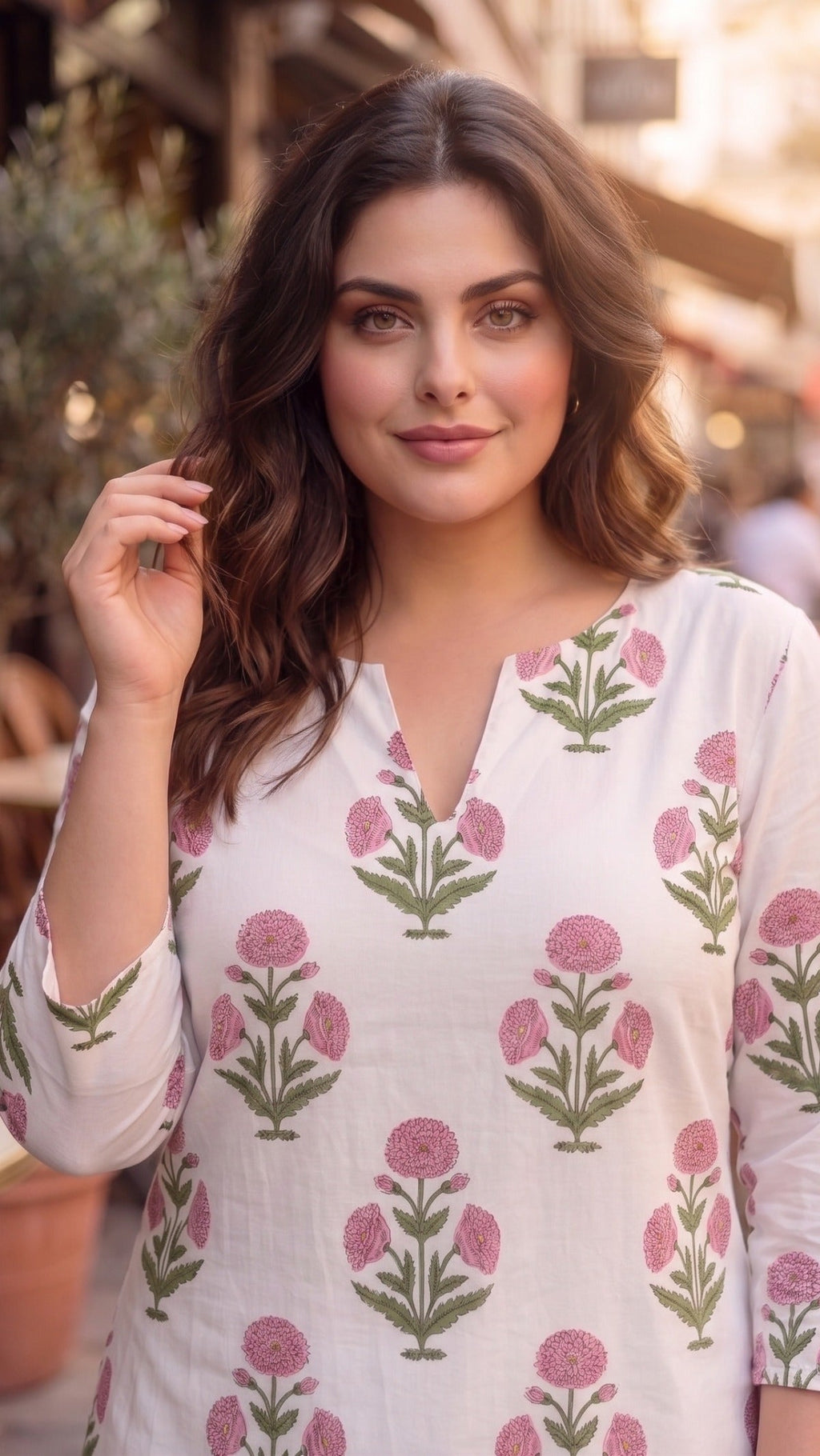 Plus Size Floral Print Cotton Kurta – Straight Fit Ethnic Kurta for Women