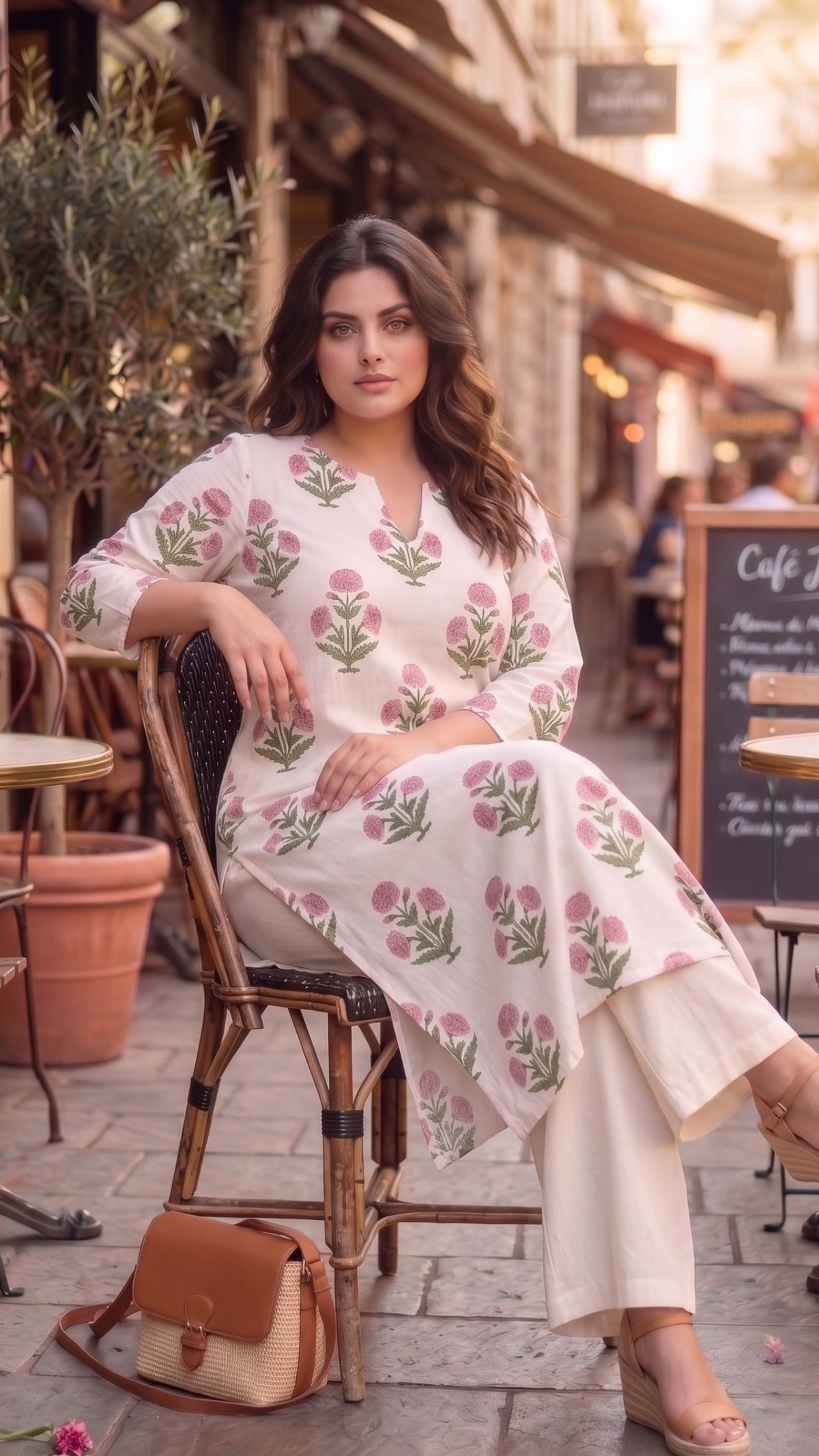 Plus Size Floral Print Cotton Kurta – Straight Fit Ethnic Kurta for Women