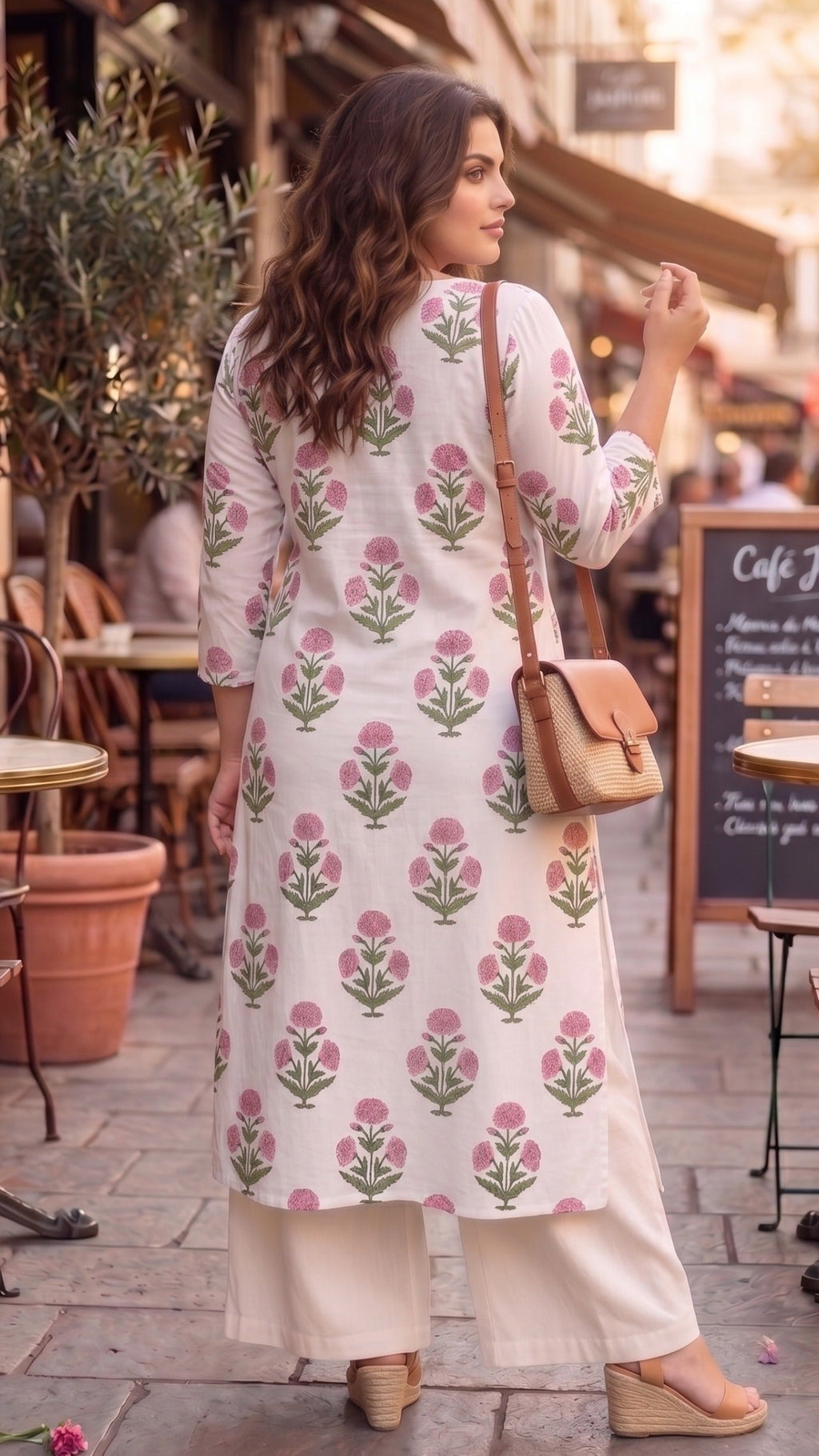 Plus Size Floral Print Cotton Kurta – Straight Fit Ethnic Kurta for Women
