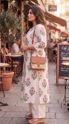 Plus Size Floral Print Cotton Kurta – Straight Fit Ethnic Kurta for Women