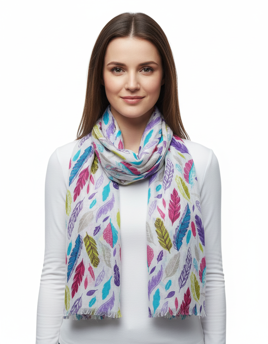 Women's Stole | Multi-Color Bird Feather Print