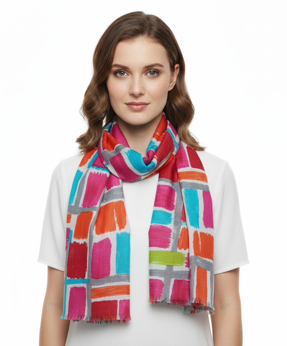 Women's Stole | Multi-Color Abstract Brush Block Pattern
