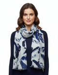 Women's Stole | Blue Feather Print  Blue & White Summer Wrap