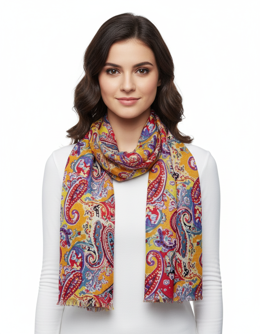 Women's Stole | Red & Orange Paisley Print