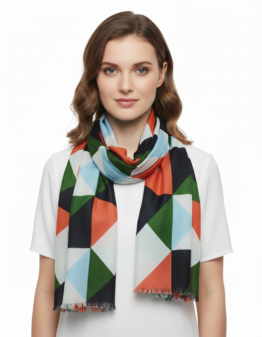 Women's Stole | Coral Multi-Color Kota Triangle Print