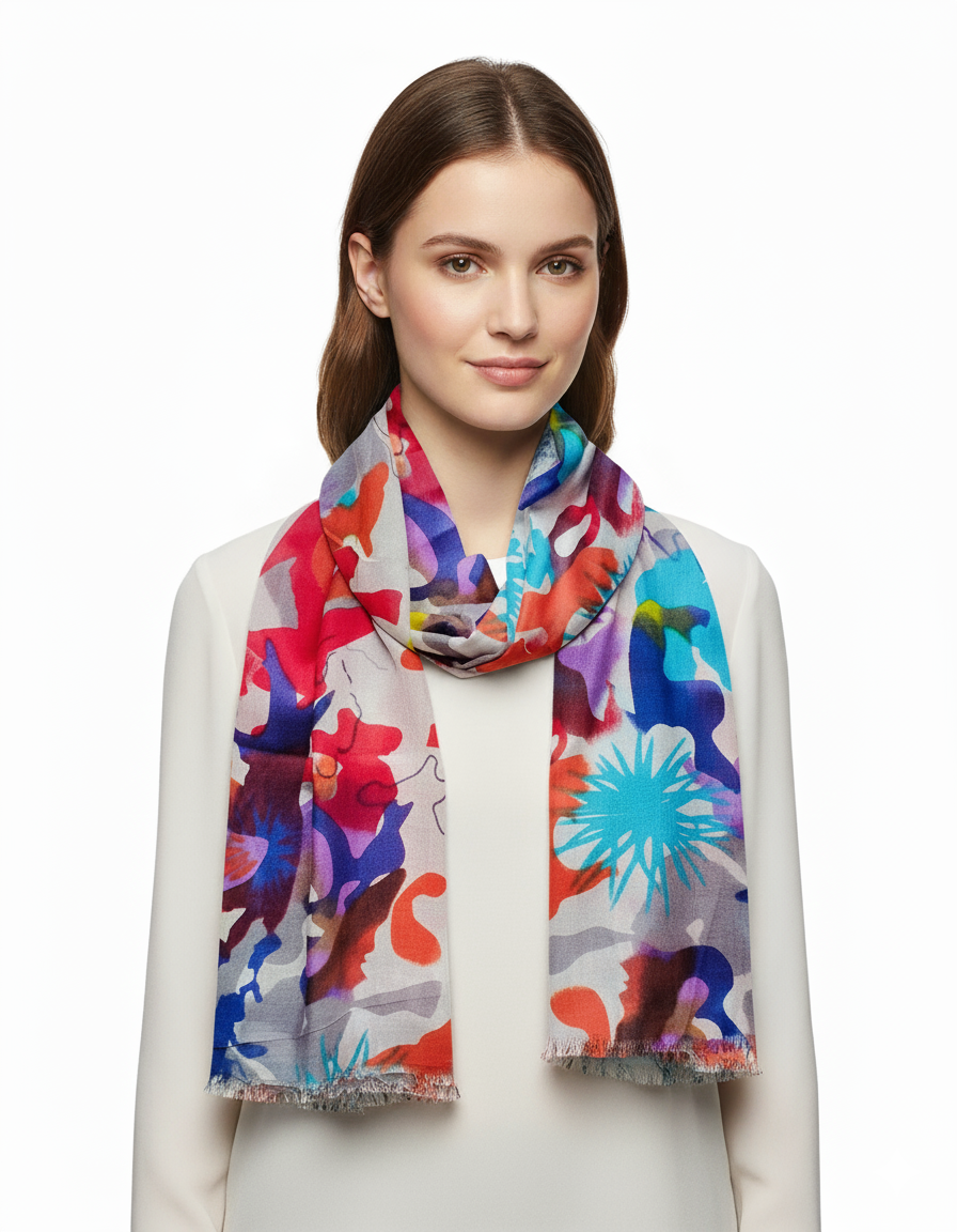 Women's Stole | Abstract Blue Water Design | Soft Lightweight Viscose Wrap
