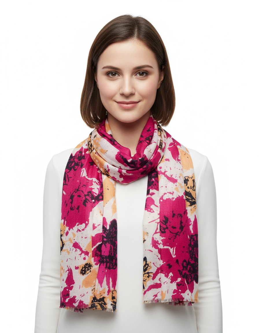 Viscose Scarf for Women | Pink Orange Lightweight Summer Stole