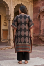 Black Kaftan Cotton Printed Ethnic Co-Ord Set For Women