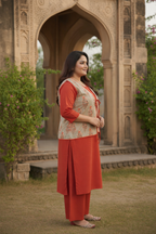 Olive and Coral Sleeveless Cotton Waistcoat