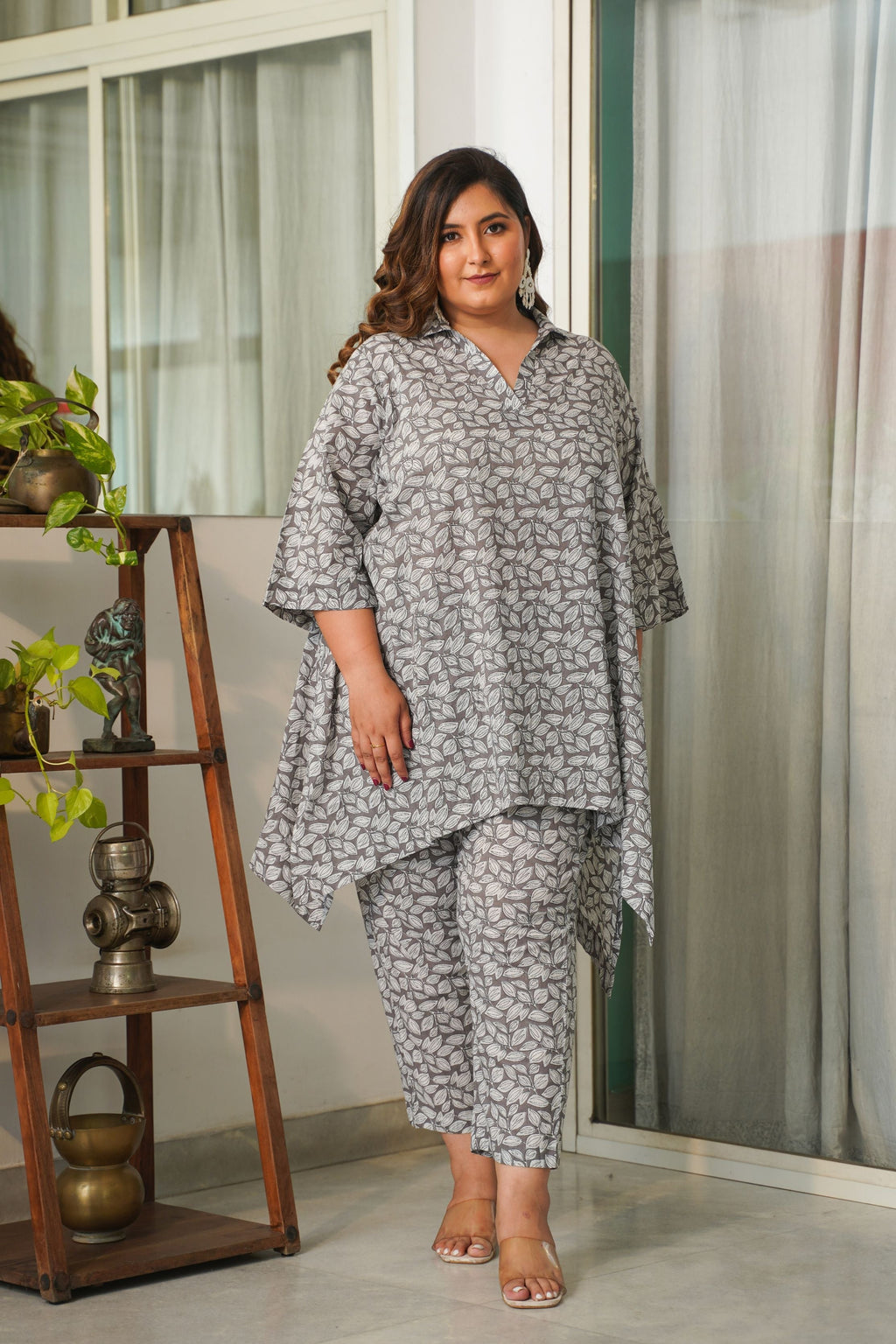 Regular Grey Ikigai Printed Cotton Co-Ord Set