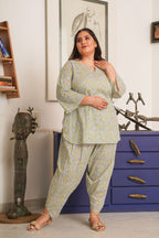 Mint Cotton Printed Co-Ord Set With Salwar