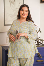 Mint Cotton Printed Co-Ord Set With Salwar