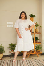 Snow White Tiered Linen Shirt Dress