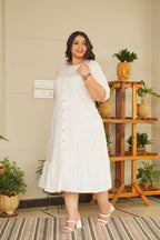 Snow White Tiered Linen Shirt Dress