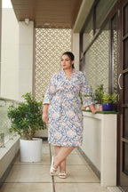 Regular Blue Floral Printed Cotton Kimono Robe