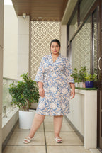 Regular Blue Floral Printed Cotton Kimono Robe