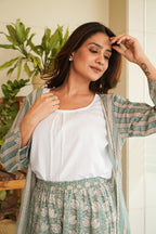 Regular Muted Green Cotton Printed Shrug and Palazzo Set– Set of 2