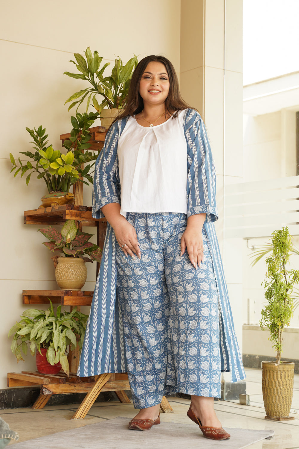 Regular Blue Cotton Shrug Palazzo Set - Set of 2
