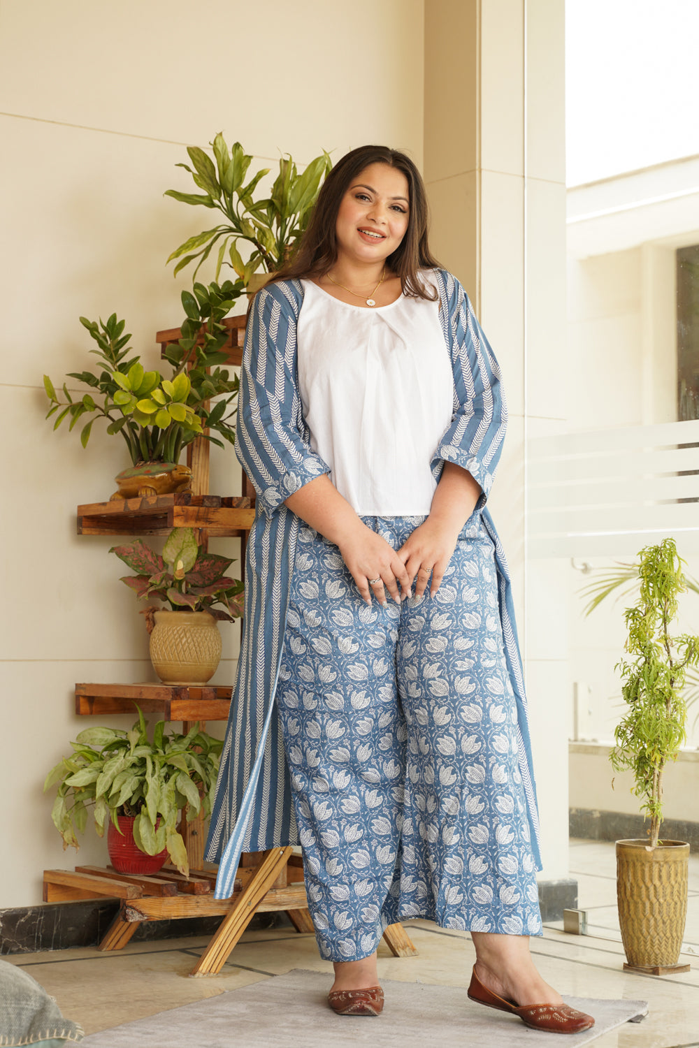 Regular Blue Cotton Shrug Palazzo Set - Set of 2