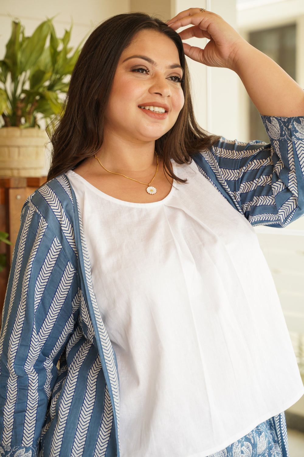 Regular Blue Cotton Shrug Palazzo Set - Set of 2