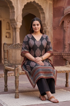Black Kaftan Cotton Printed Ethnic Co-Ord Set For Women
