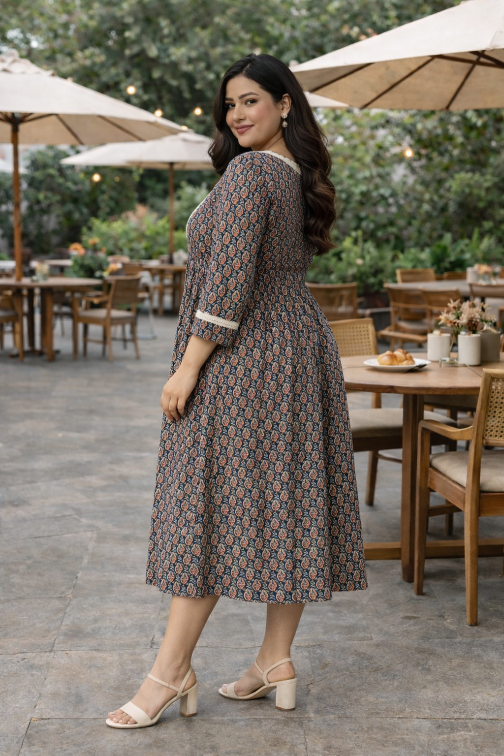 Earthy Paisley Print Midi Dress