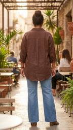 Plus Size Brown Linen Shirt – Casual Relaxed Fit Button-Down Top for Women