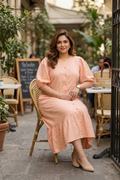 Peach Linen Midi Shirt Dress