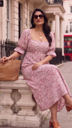 Plus Size Pink Floral Maxi Dress for Women | Square Neck A-Line Dress