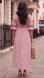 Plus Size Pink Floral Maxi Dress for Women | Square Neck A-Line Dress