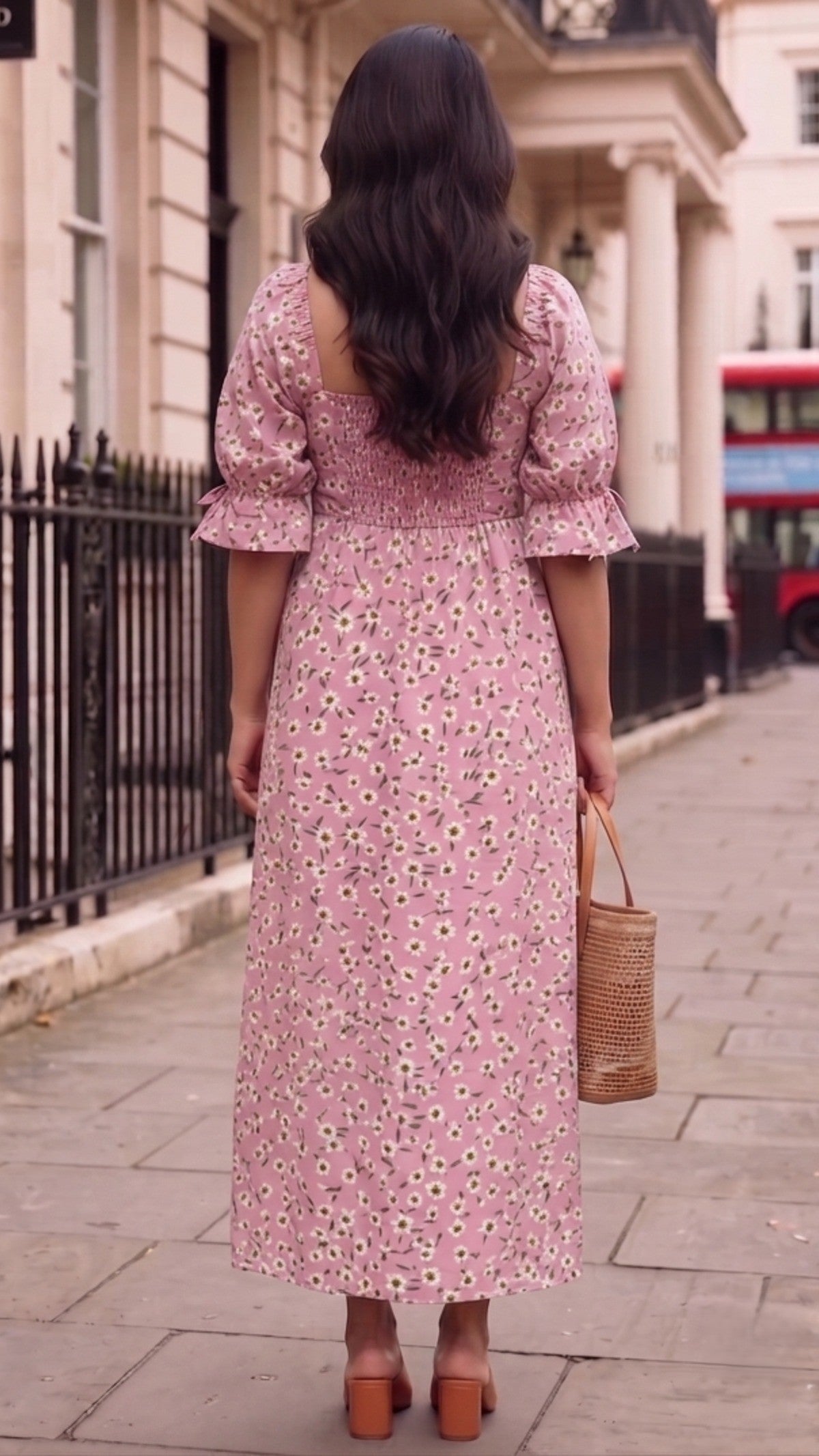 Plus Size Pink Floral Maxi Dress for Women | Square Neck A-Line Dress