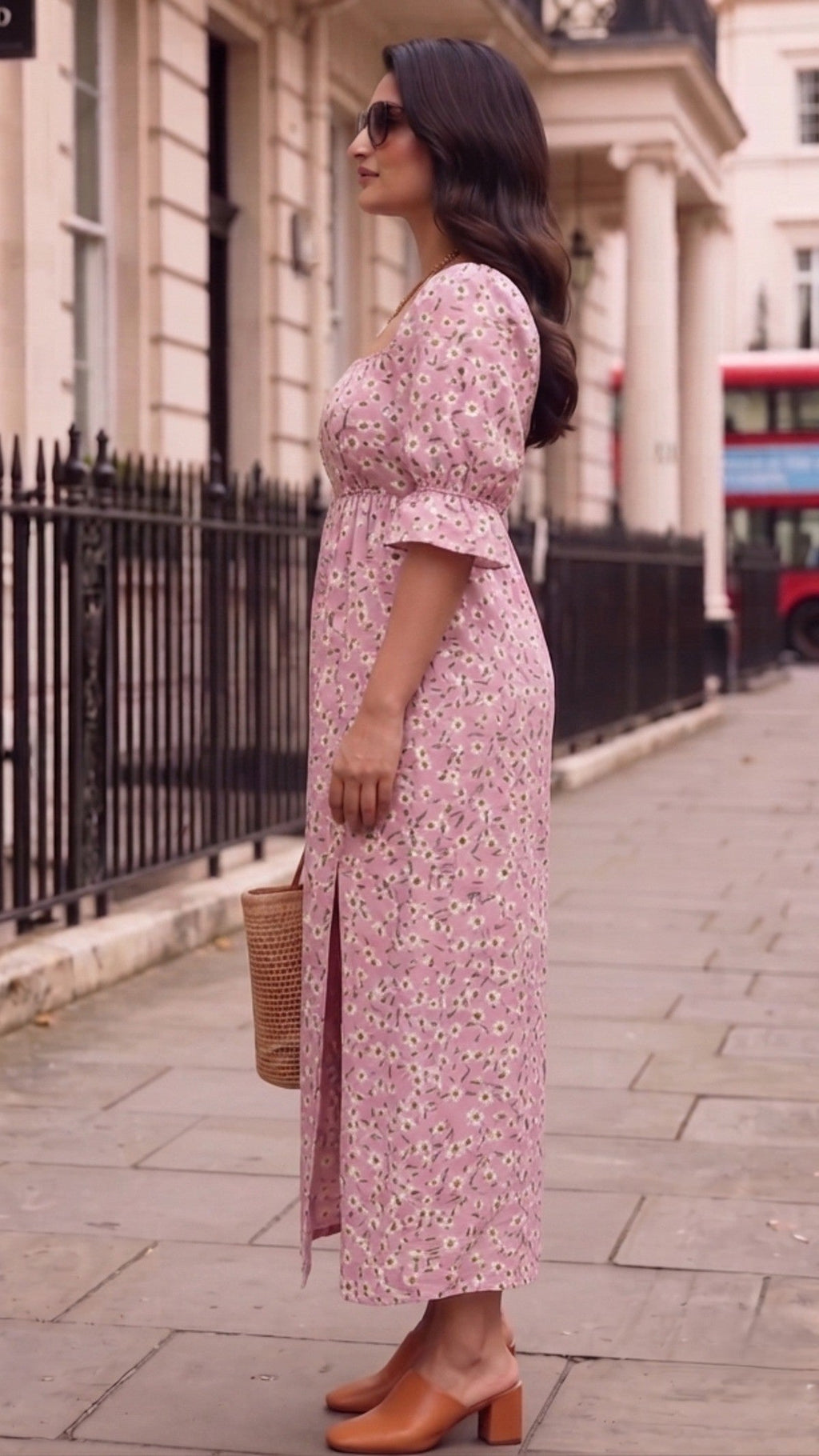 Plus Size Pink Floral Maxi Dress for Women | Square Neck A-Line Dress