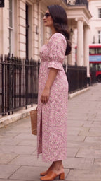 Plus Size Pink Floral Maxi Dress for Women | Square Neck A-Line Dress