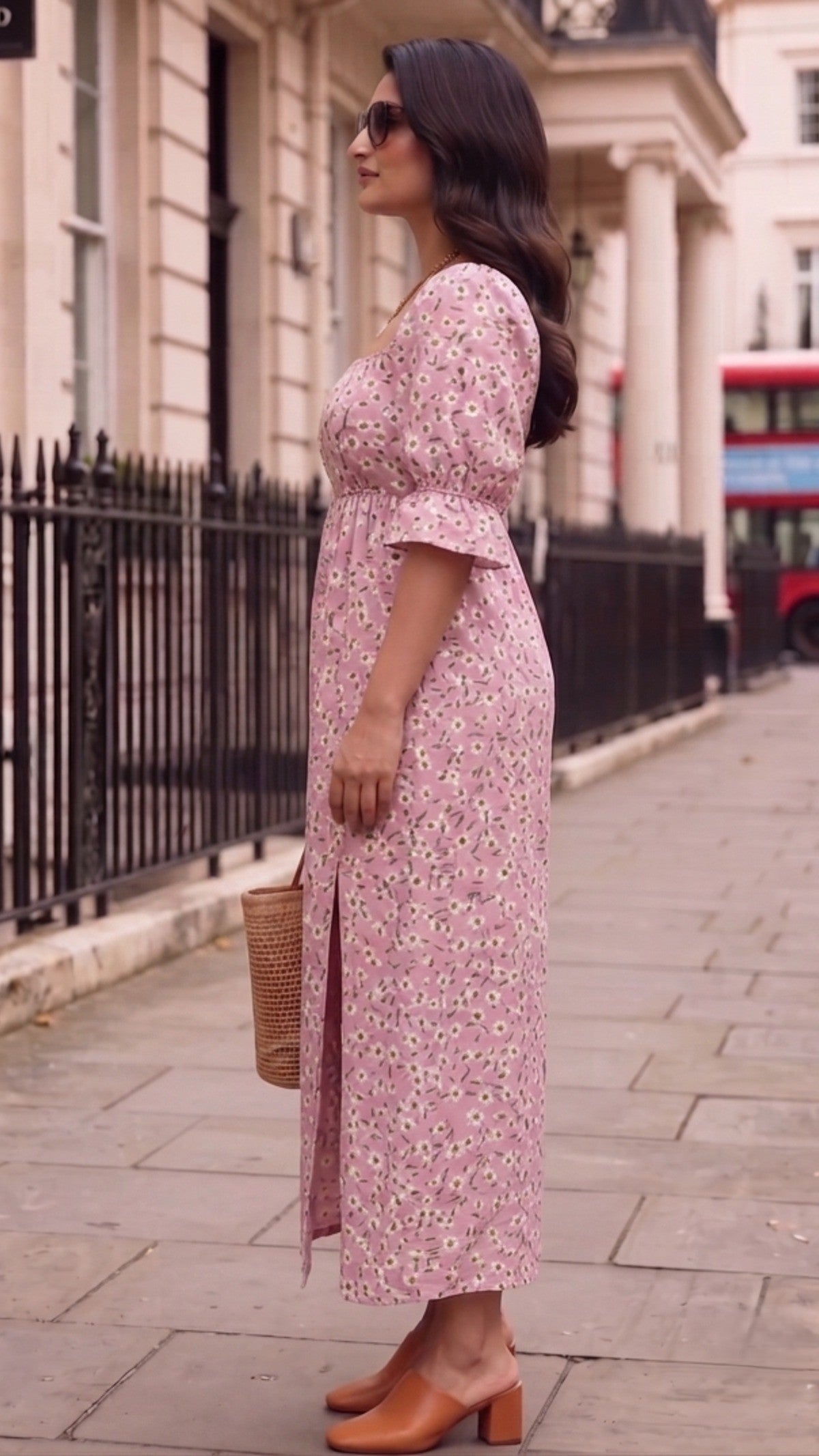 Plus Size Pink Floral Maxi Dress for Women | Square Neck A-Line Dress